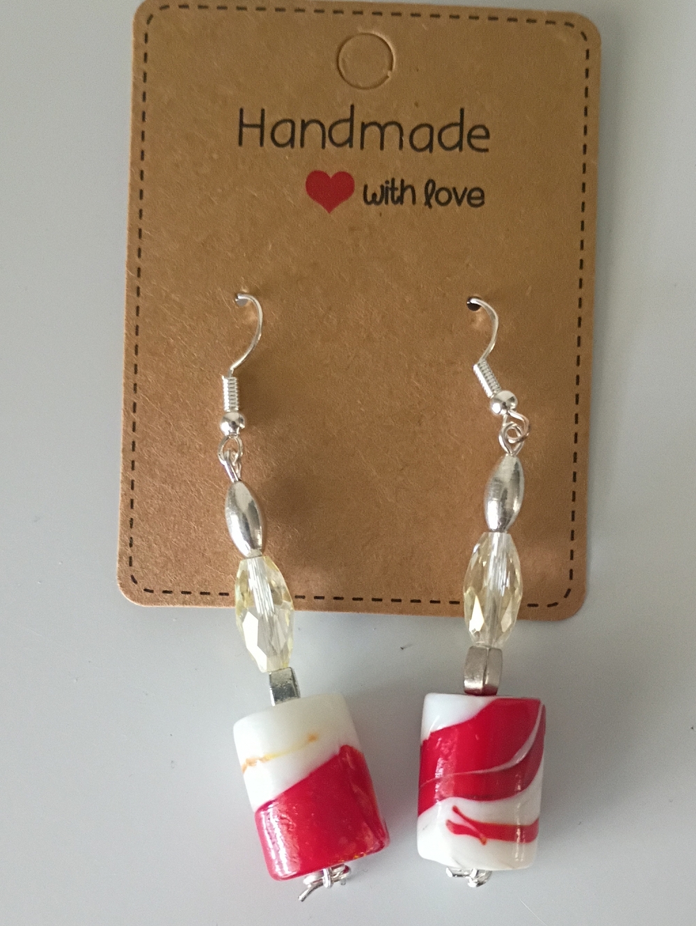 Handmade Murano Glass Cylinder Earrings 925 Sterling Hooks And Crystal Bead